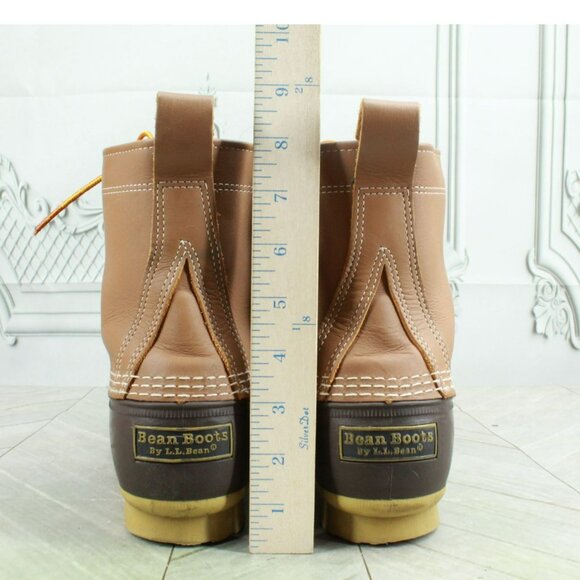LL Bean Brown Leather 8' Lace Up Round Toe Unlined Ankle Duck Boots Size 11 M - Picture 5 of 10
